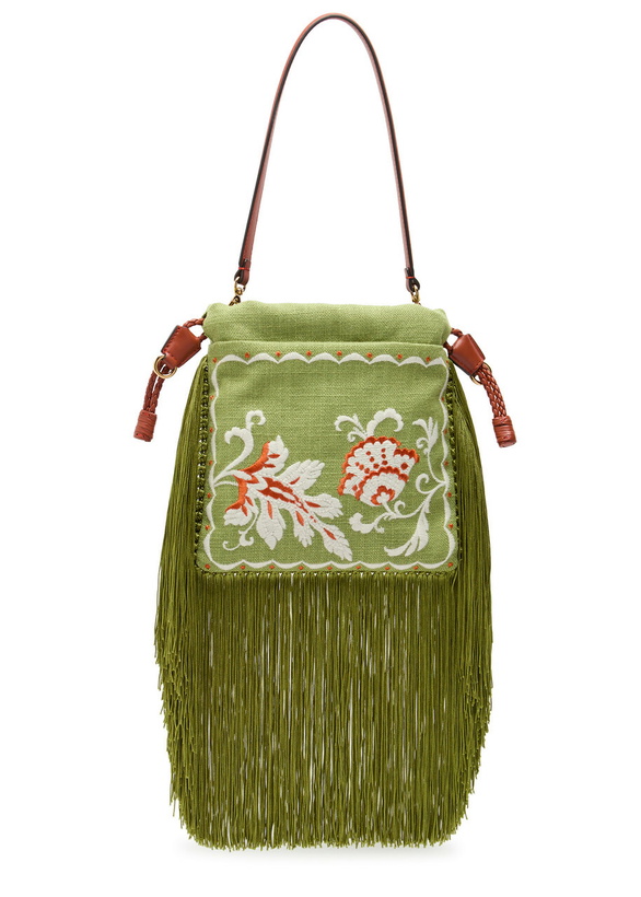 Photo: Etro Kalispera Small Embroidered Linen Shoulder bag - Green - One Size