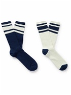 Mr P. - Two-Pack Striped Ribbed Cotton-Blend Socks