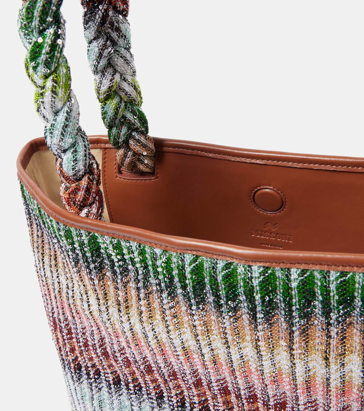 【MISSONI】 Zigzag Large leather-trimmed tote bag Zigzag Large leather-trimmed tote bag in multicoloured
