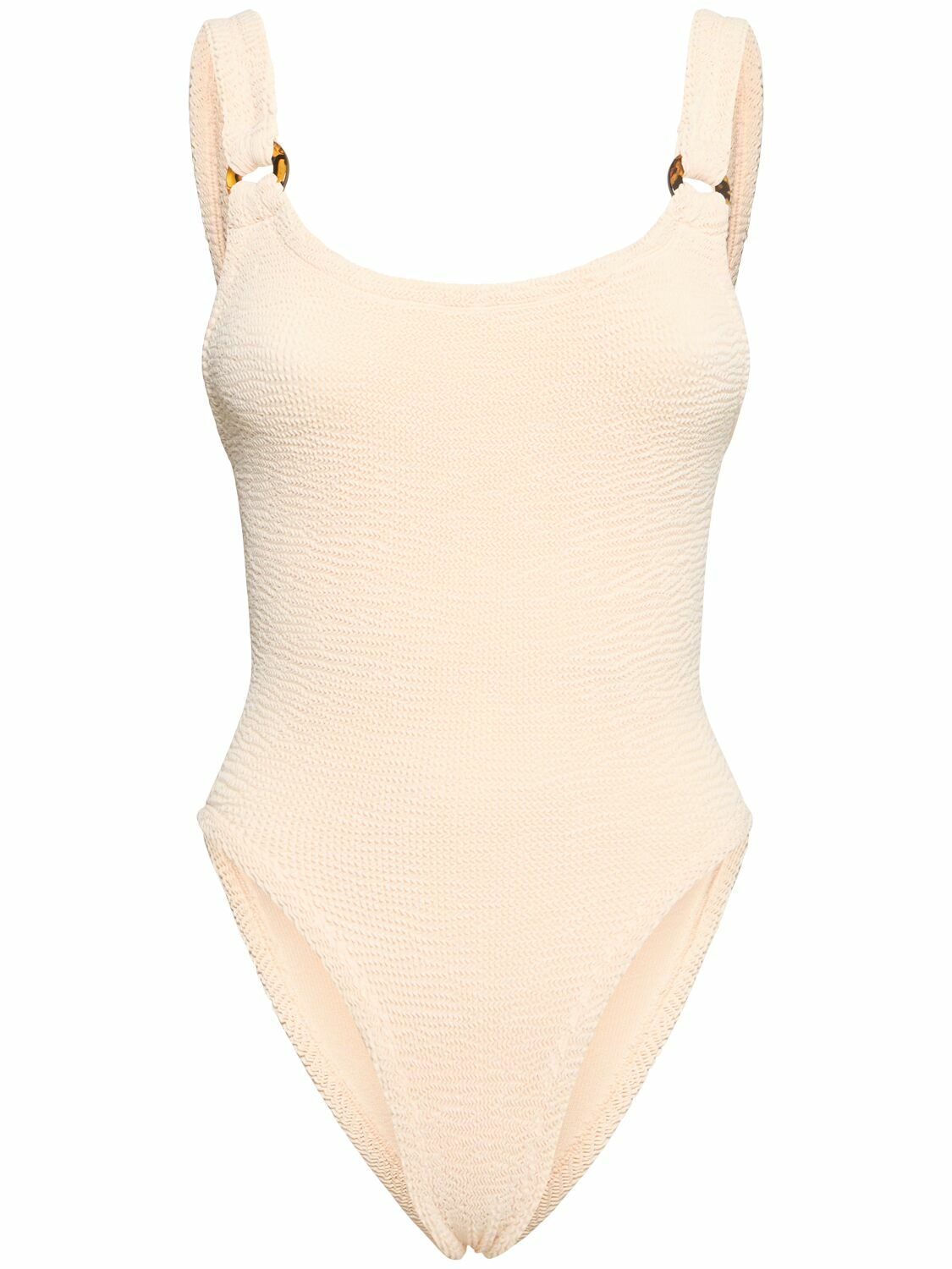 Hunza G DOMINOSWIMBLUSH 関税送料込 HUNZA G Domino embellished metallic seersucker swimsuit