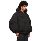 Chen Peng Black Down Pleated Puffer Hooded Jacket