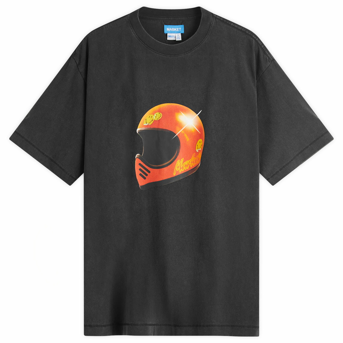 MARKET Men's Smiley Full Face T-Shirt in Washed-Black