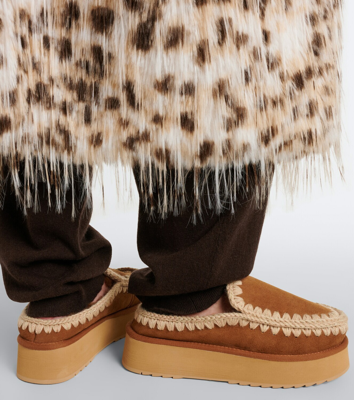 Mou Shearling-lined suede platform clogs