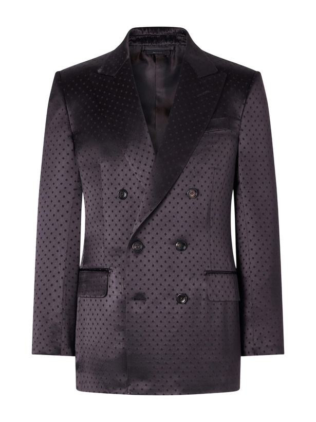 Photo: TOM FORD - Double-Breasted Polka-Dot Satin-Jacquard Tuxedo Jacket - Brown