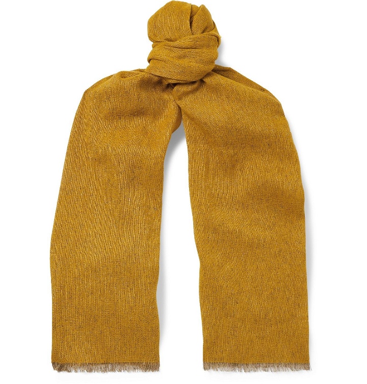 Photo: Loro Piana - Fringed Mélange Baby Cashmere and Linen-Blend Scarf - Yellow