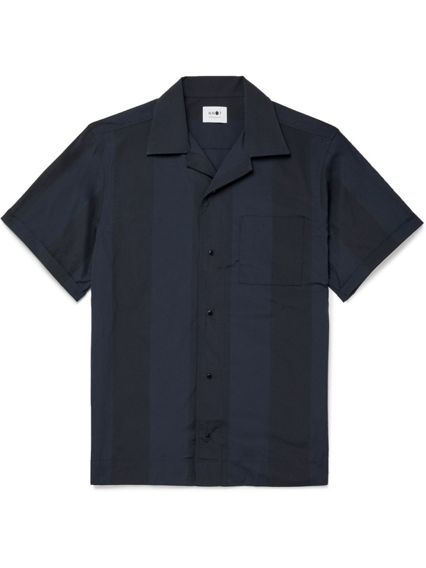 Photo: NN07 - Oliver Camp-Collar Striped Woven Shirt - Blue