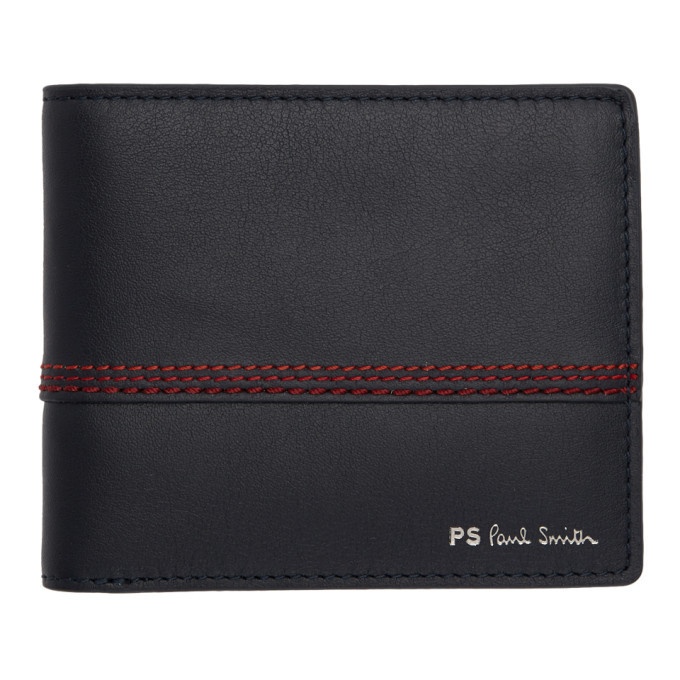 Photo: PS by Paul Smith Navy Red Stitching Bifold Wallet