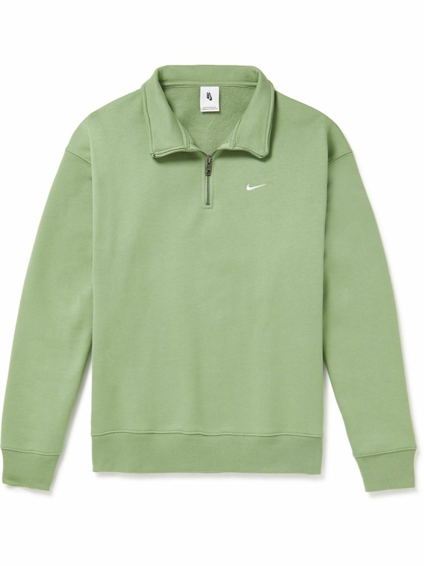 Photo: Nike - Logo-Embroidered Cotton-Blend Jersey Half-Zip Sweatshirt - Green