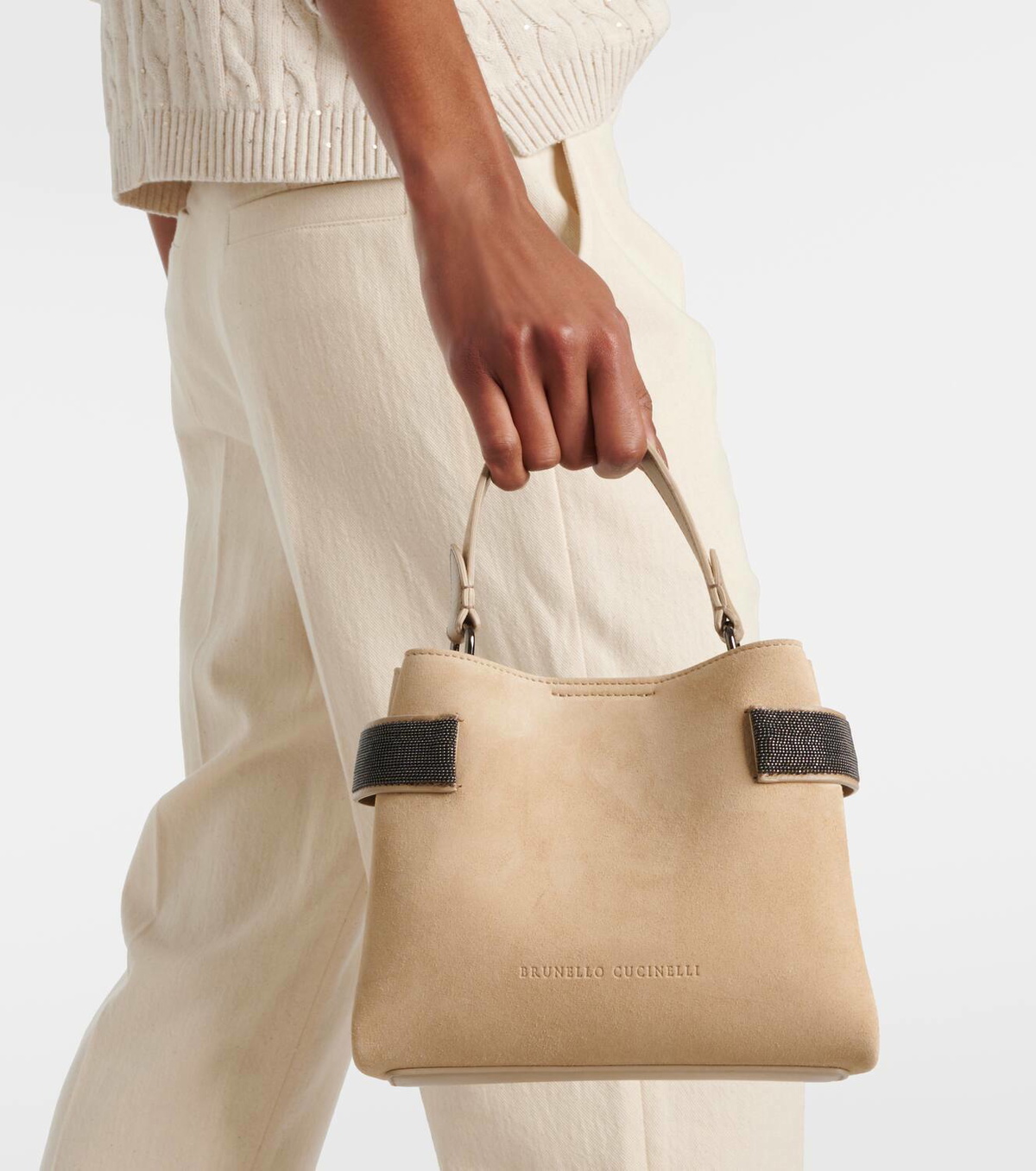 Brunello Cucinelli Monili-embellished suede shoulder bag Brunello