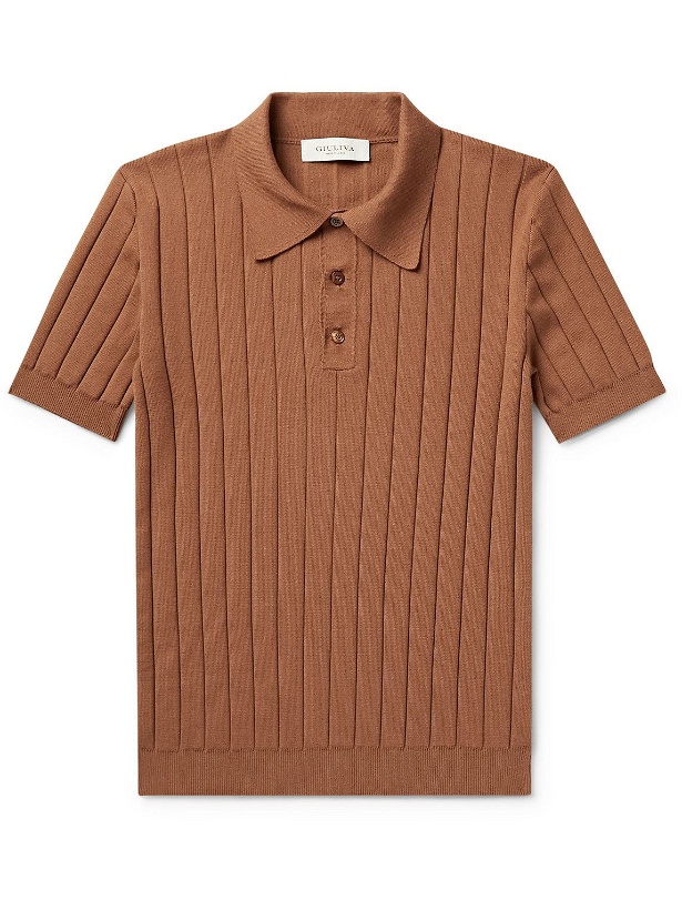 Photo: Giuliva Heritage - Tazio Ribbed Cotton Polo Shirt - Brown