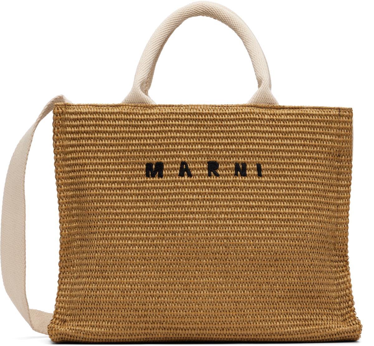 Marni Tan Raffia-Effect Small Tote