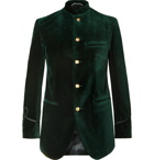 Favourbrook - Dark-Green Slim-Fit Nehru-Collar Cotton-Velvet Jacket - Green