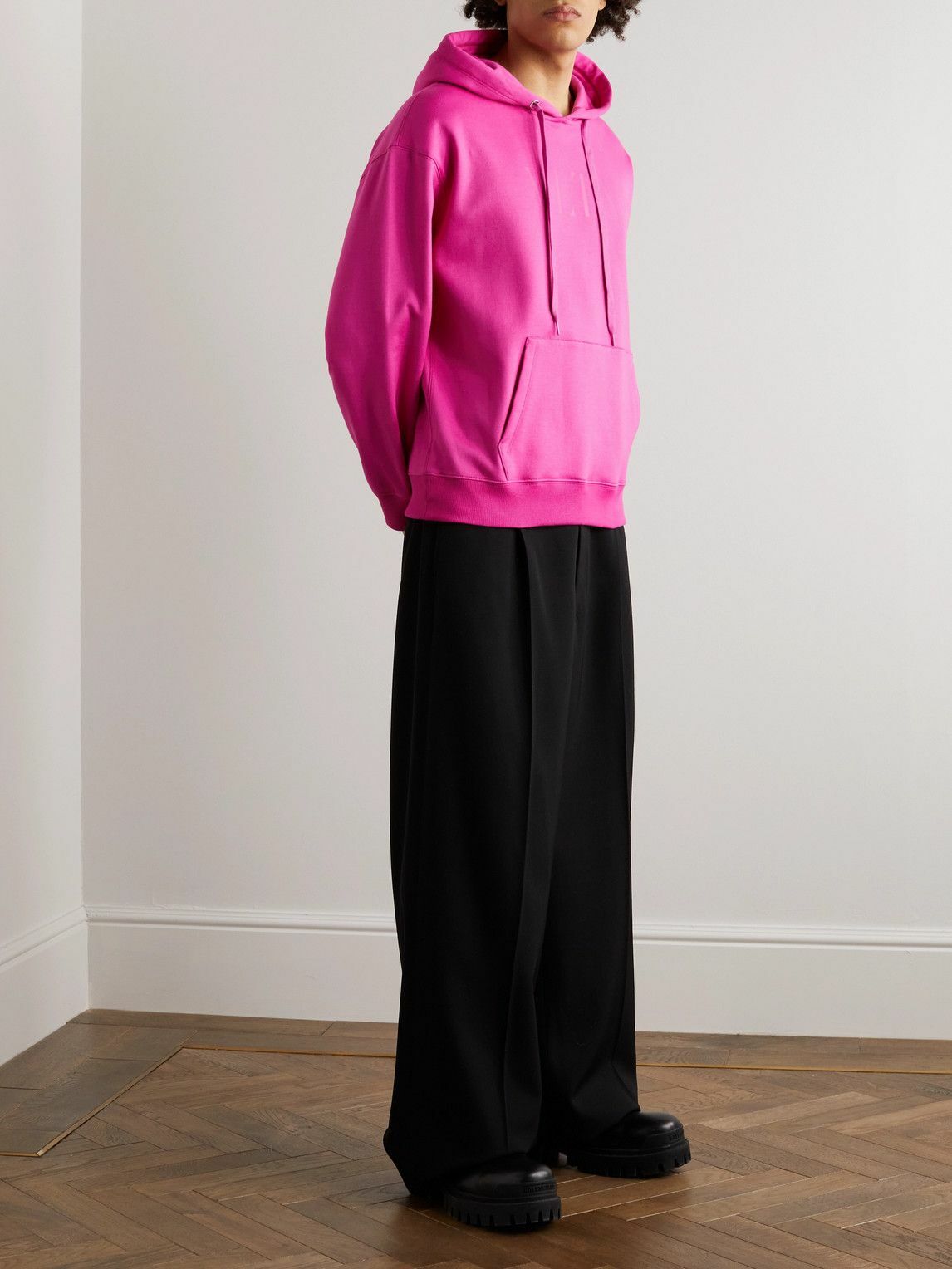 Valentino - Logo-Print Cotton-Blend Jersey Hoodie - Pink Valentino