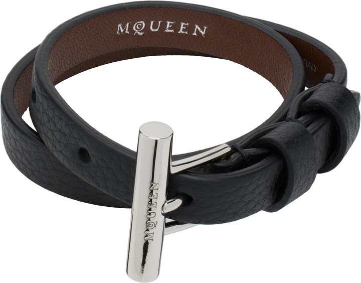 Photo: McQueen Black T-Bar Double Wrap Bracelet