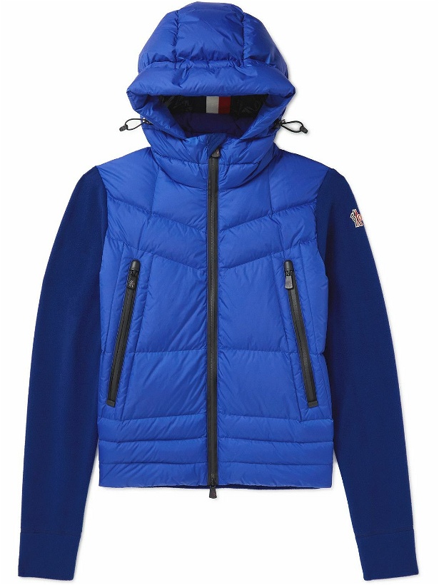 Photo: Moncler Grenoble - Panelled Quilted Shell and Fleece Hooded Down Ski Jacket - Blue