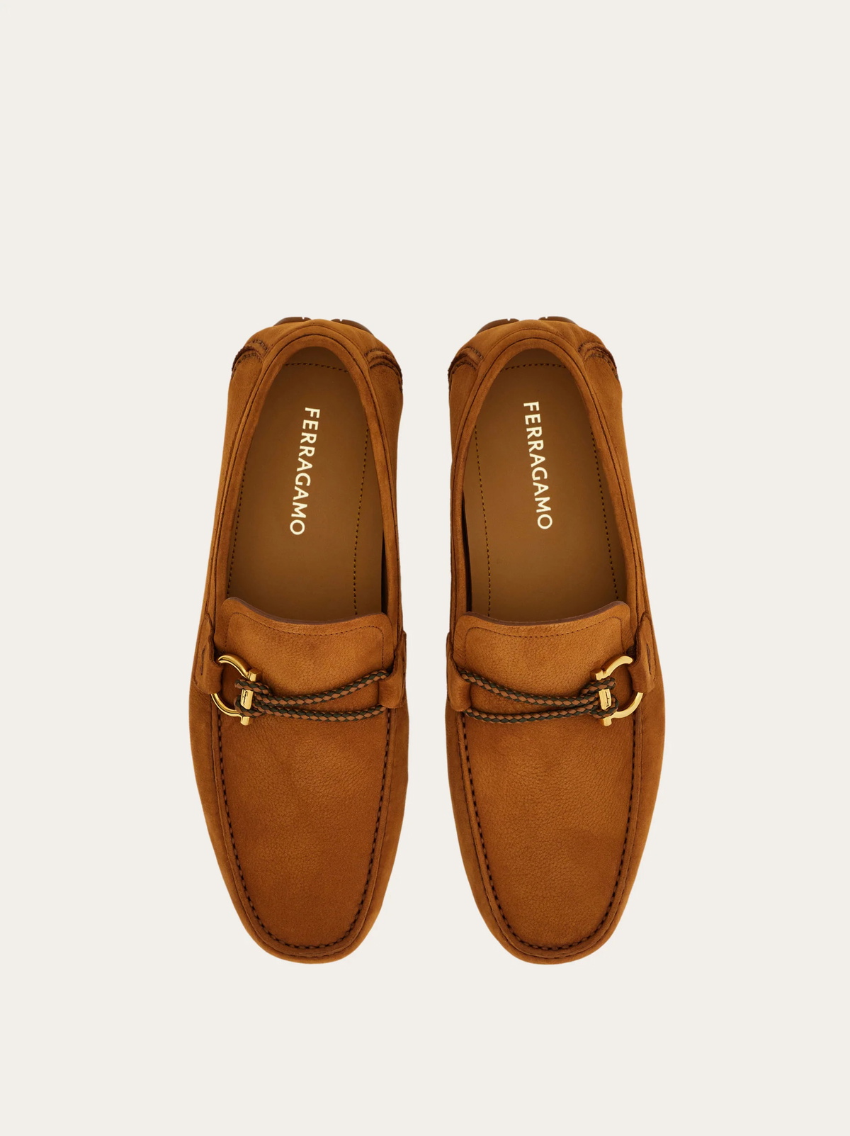 Ferragamo Mens Gancini ornament driver in Brown