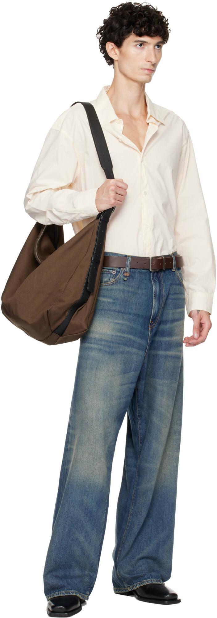 COOR Khaki Leather Trim Crossbody Bag