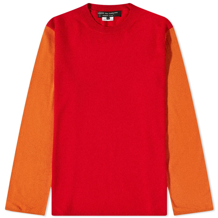 Photo: Comme des Garçons Homme Plus Men's Contrast Sleeves Crew Knit in Red/Orange