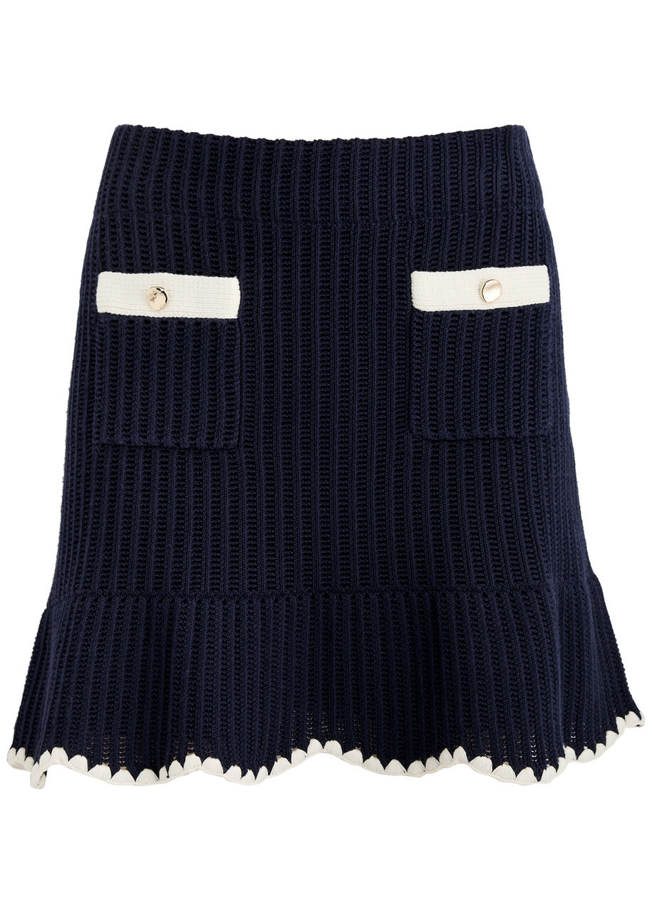 NAVY SELF ON SELF TOP WITH DRAPE SKIRT