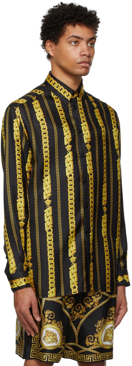 Versace Black & Gold Silk Chain Shirt Versace