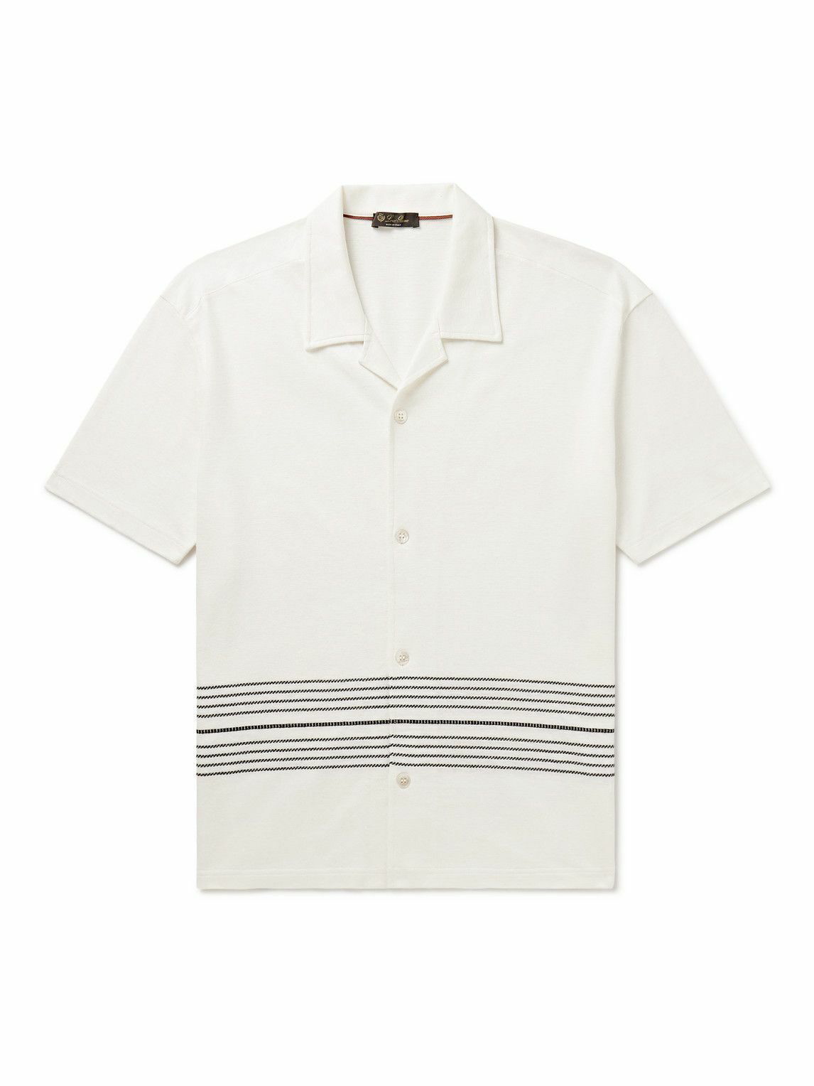 Loro Piana - Banyan Camp-Collar Striped Piqué Polo Shirt - White Loro Piana