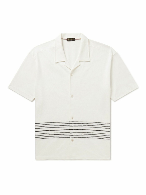 Photo: Loro Piana - Banyan Camp-Collar Striped Piqué Polo Shirt - White