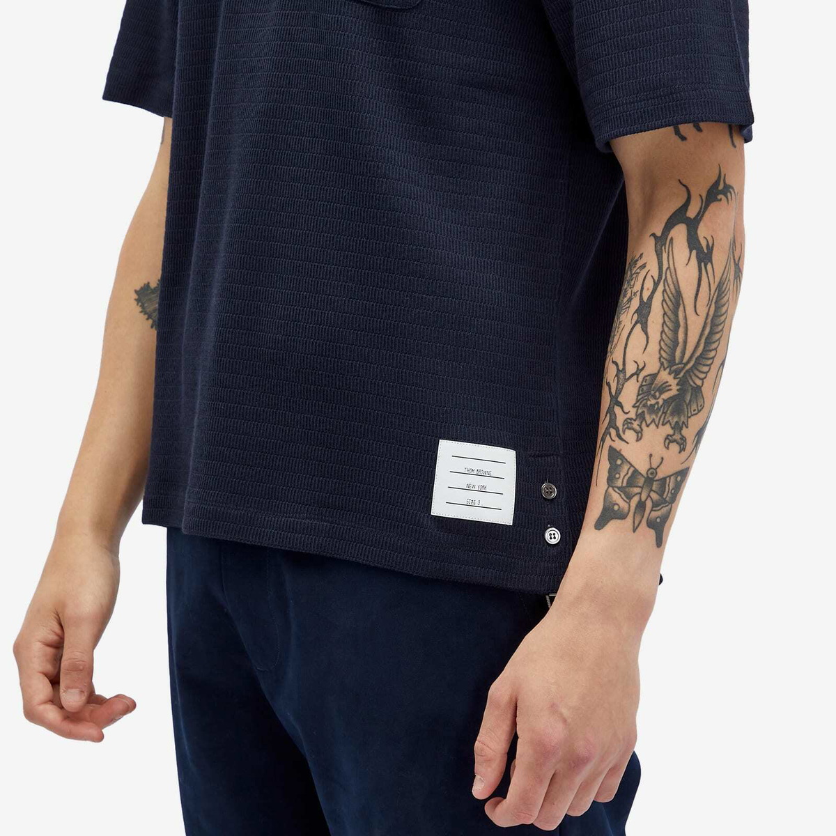 Thom Browne Men's Textured Tipped T-Shirt in Navy Thom Browne