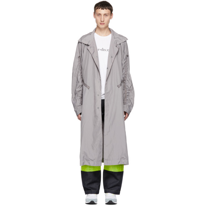 Issey Miyake Men Grey Taffeta Tape Long Coat Issey Miyake Men