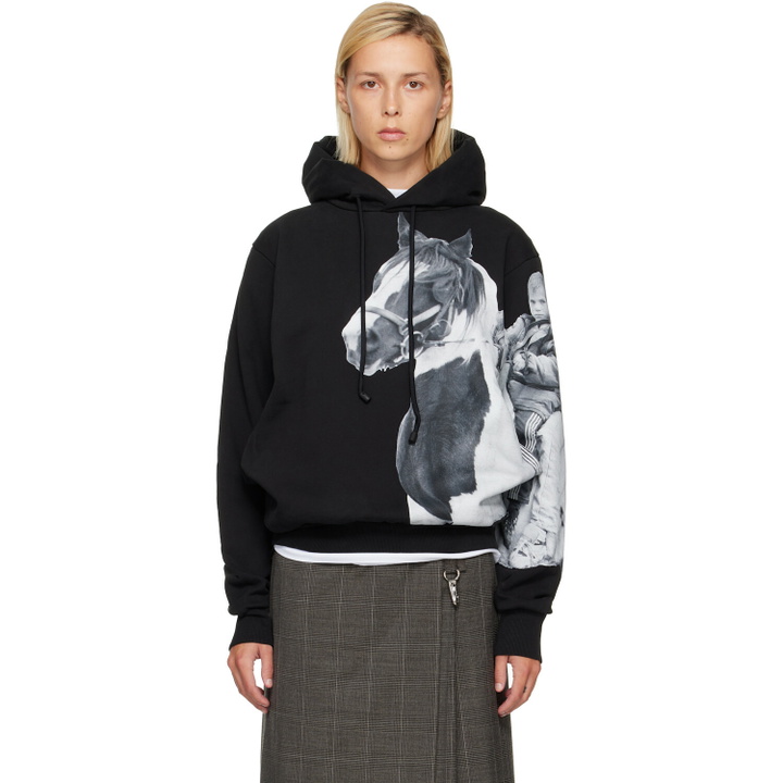 Photo: Simone Rocha Black Boxy Pony Kid Print Hoodie