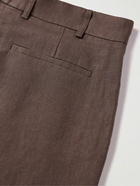 De Bonne Facture - Straight-Leg Pleated Linen Suit Trousers - Brown