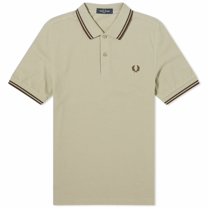 Photo: Fred Perry Men's Twin Tipped Polo Shirt in Warm Grey/Brick