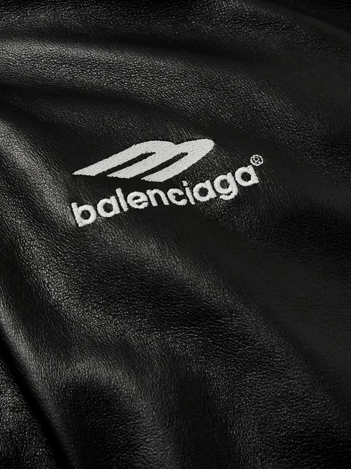 Balenciaga - Logo-Embroidered Leather Track Jacket - Black Balenciaga