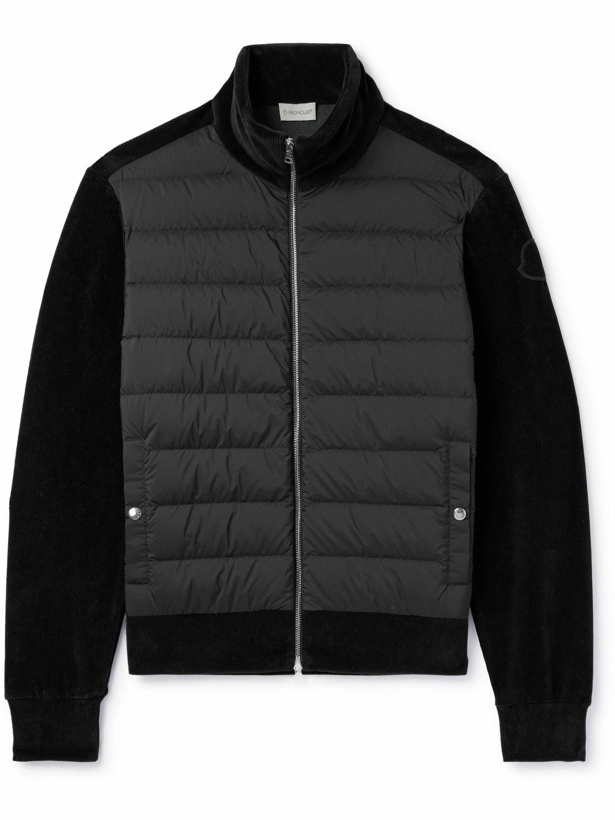 Photo: Moncler - Ribbed Cotton-Blend Chenille and Quilted Shell Down Zip-Up Cardigan - Black