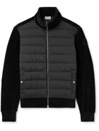 Moncler - Ribbed Cotton-Blend Chenille and Quilted Shell Down Zip-Up Cardigan - Black