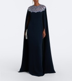 Oscar de la Renta Embellished caped silk-blend gown