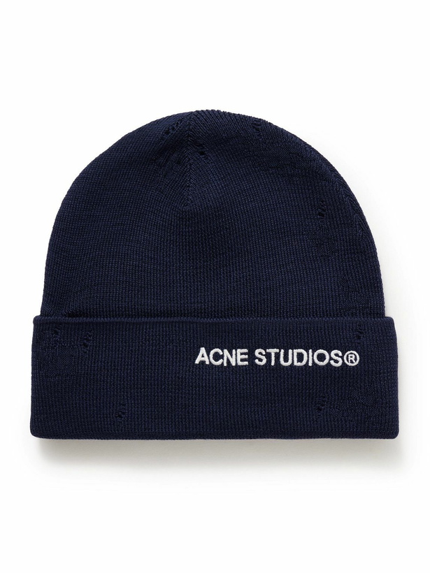 Photo: Acne Studios - Kinau Logo-Embroidered Distressed Wool-Blend Beanie