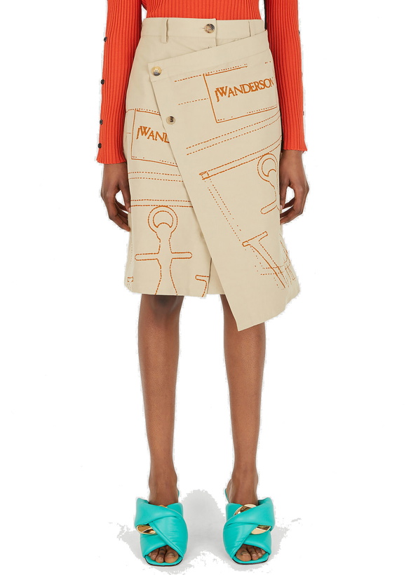 Photo: Logo Print Wrap Around Skirt in Beige