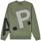 A.P.C. Men's All Over Logo Crew Knit in Khaki