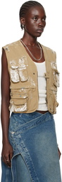 LU'U DAN Beige Painted Denim Vest