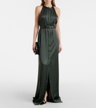 Tom Ford Belted satin crêpe halterneck gown