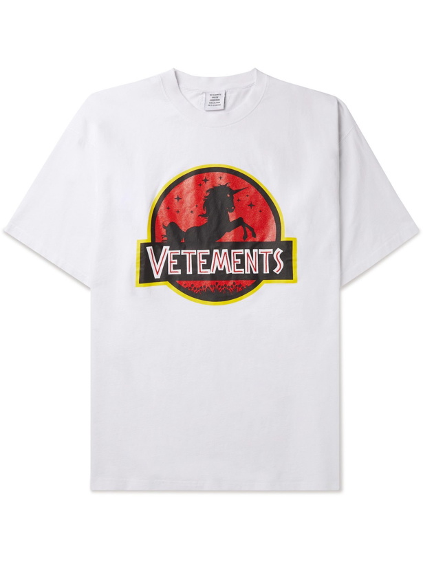 Photo: VETEMENTS - Oversized Logo-Embroidered Printed Cotton-Jersey T-Shirt - White