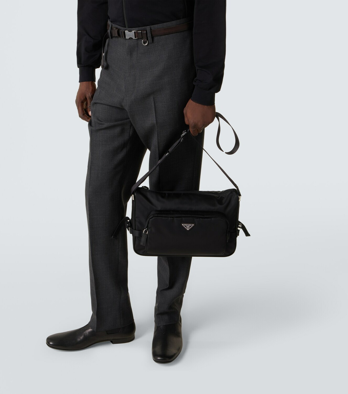 Prada Large leather-trimmed shoulder bag