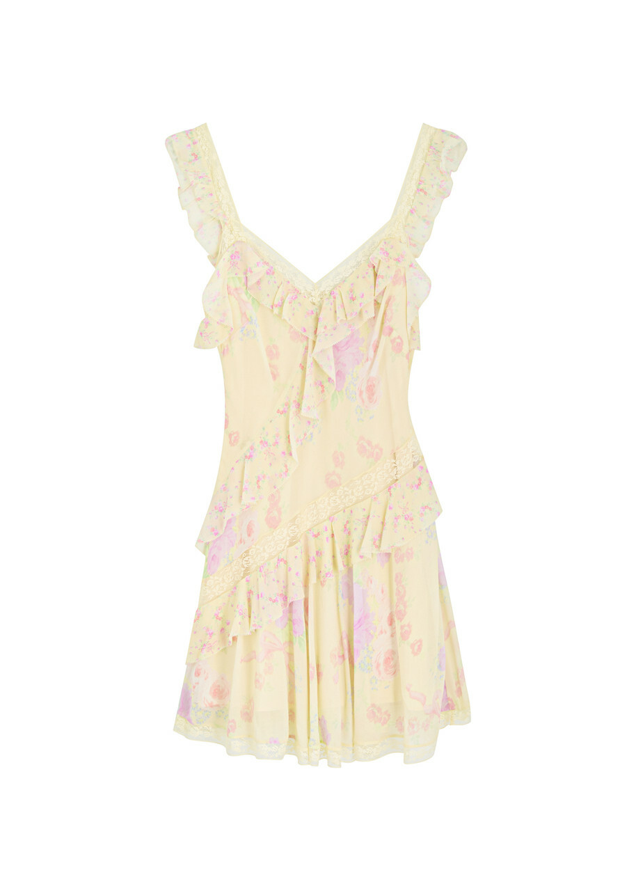 Loveshackfancy Serima Floral-printed Chiffon Mini Dress Yellow  LoveShackFancy