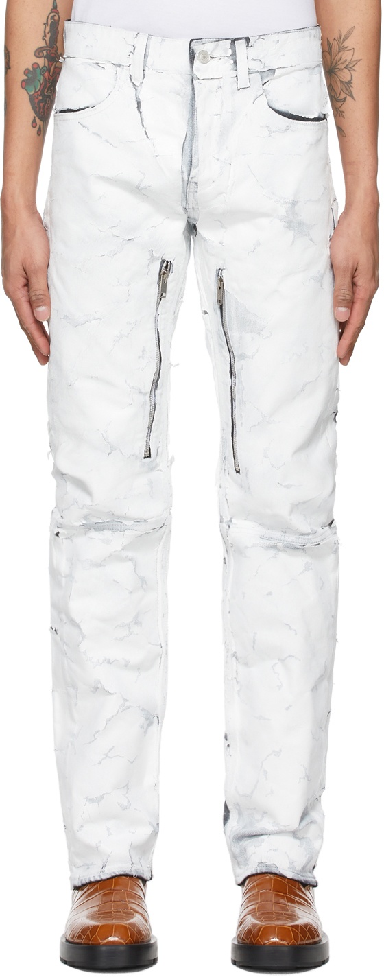 Givenchy White Crackled Painted Zip Jeans Givenchy