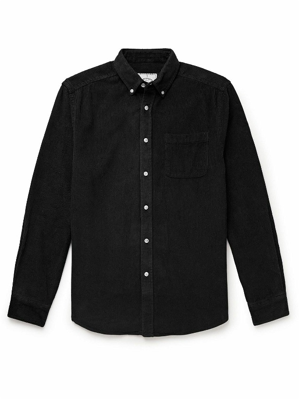 Photo: Portuguese Flannel - Lobo Button-Down Collar Cotton-Corduroy Shirt - Black