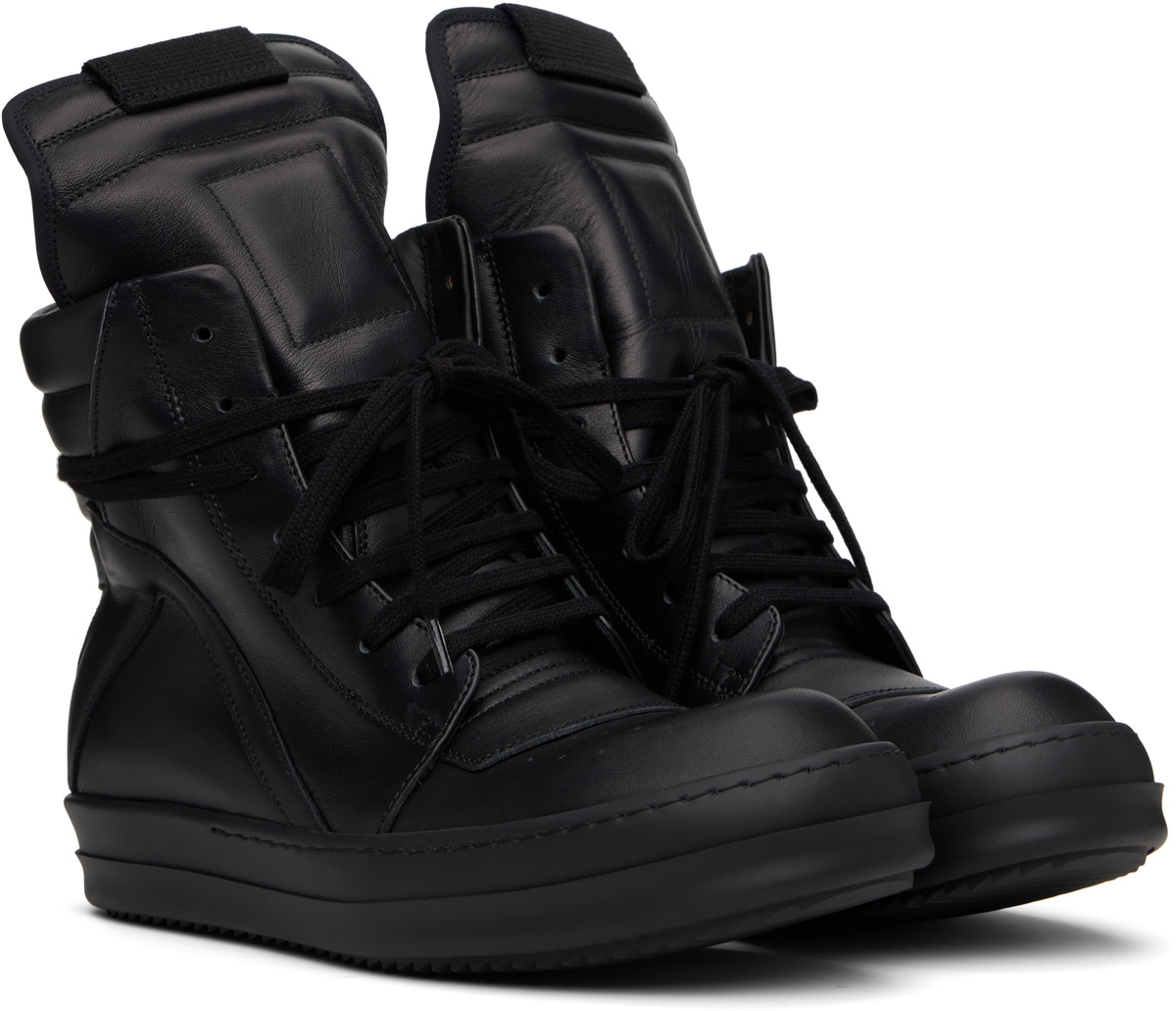 関税込【Rick Owens】 Hollywood Geobasket Sneakers Rick Owens Geobasket Two-Tone Leather High Top Sneakers