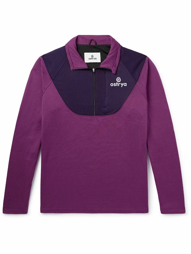 Photo: OSTRYA - Rove Logo-Print Colour-Block Jersey Half-Zip Sweatshirt - Purple