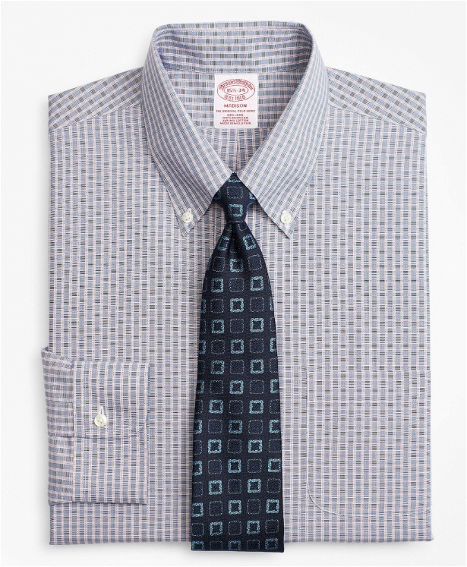 Photo: Brooks Brothers Men's Madison Relaxed-Fit Dress Shirt, Non-Iron Two-Tone Check | Blue/Red