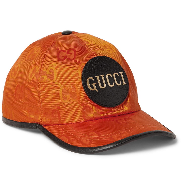 Photo: Gucci - Leather-Trimmed Logo-Appliquéd Monogrammed ECONYL Baseball Cap - Orange