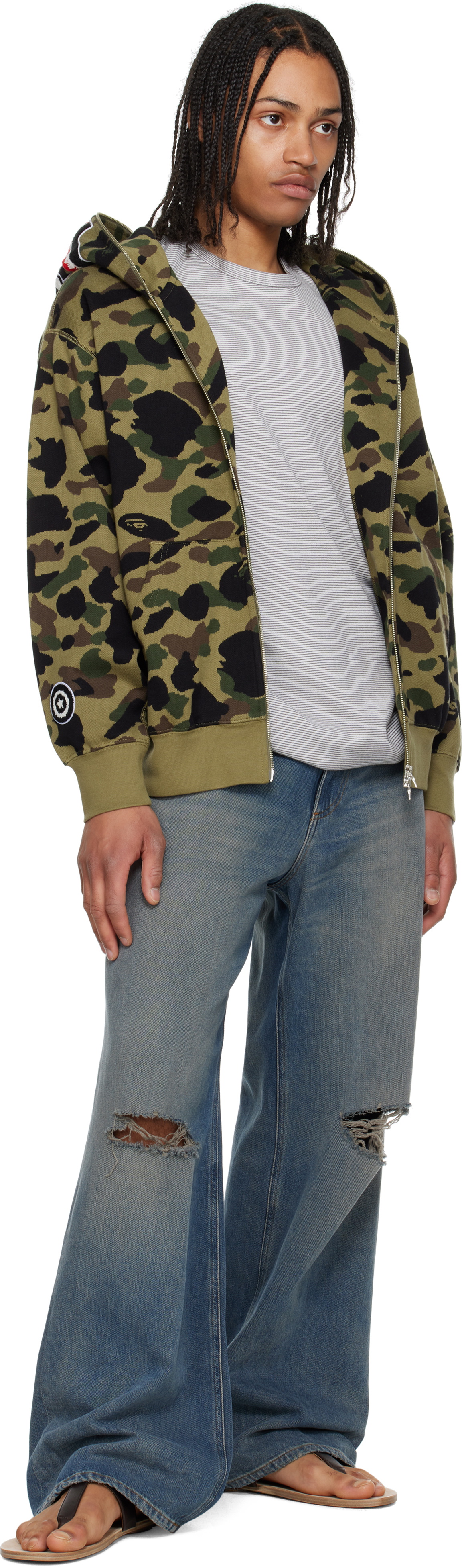 BAPE Green 1st Camo Jacquard Shark Full Zip Hoodie A Bathing Ape